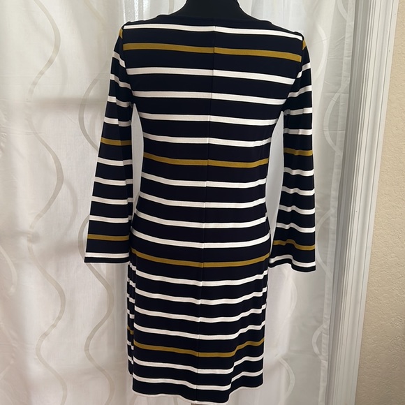 Ann Taylor, Black, White & Tan Striped, Long Sleeve Dress, Size Small - Picture 4 of 6